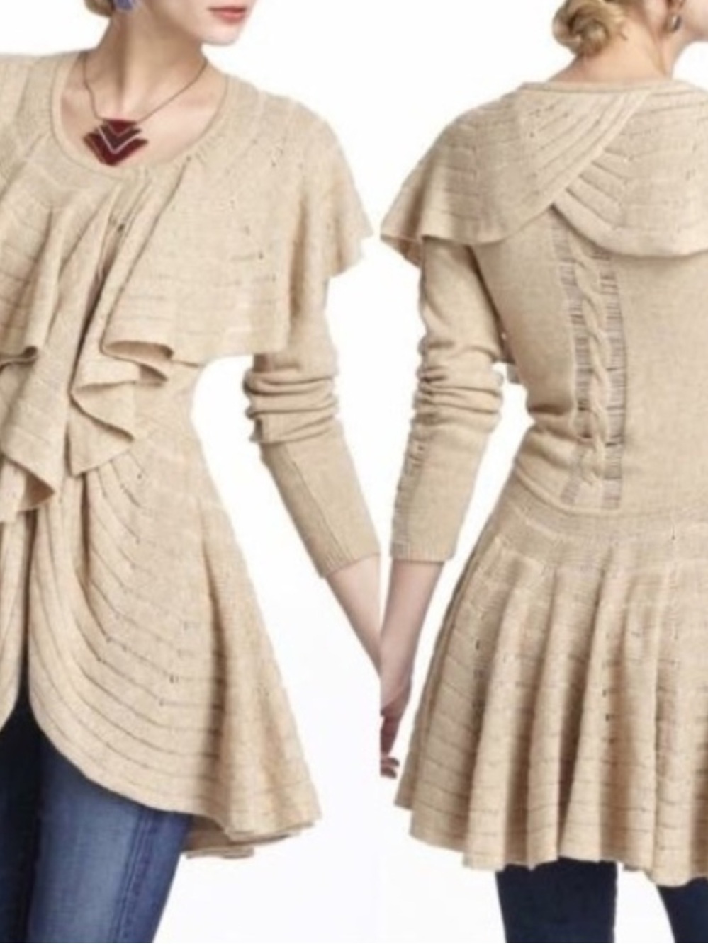 Leifnotes for Anthropologie Wool Snap Front Open Knit Boho Sweater Size Medium